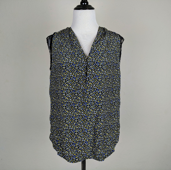 Sandro Tops - Sandro Paris Top Silk Blouse Geometric Pixel Print Luxury Designer Blue Black